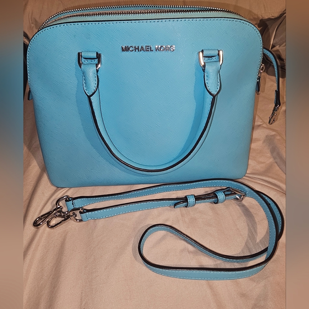 Michael Kors Ocean Teal Blue Dome Satchel with Detachable Strap